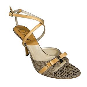 Dior Key & Lock Charm Monogram Sandal Heels EU 39 Strappy Ankle Canvas Pumps